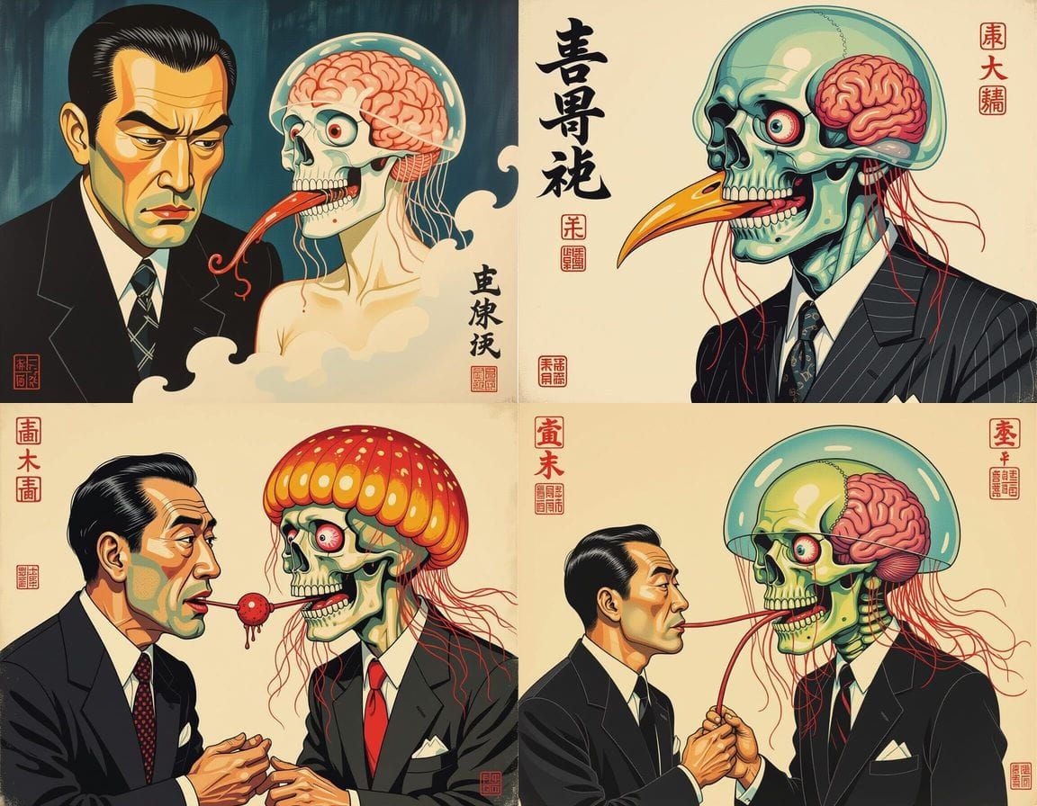 Brutal 1950s Yakuza Horror in Gouache Style