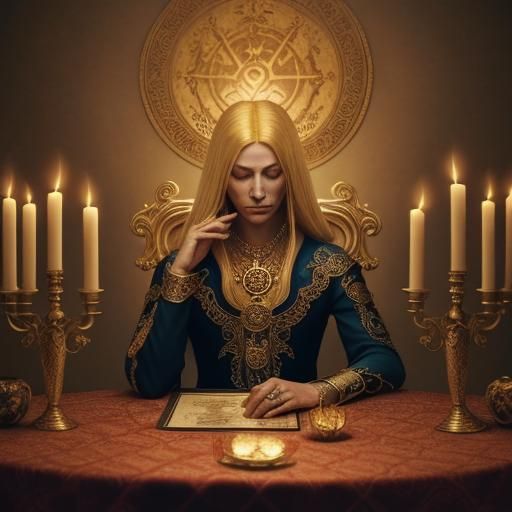 Mystical Tarot Reader with Phoenix, Cinematic Still