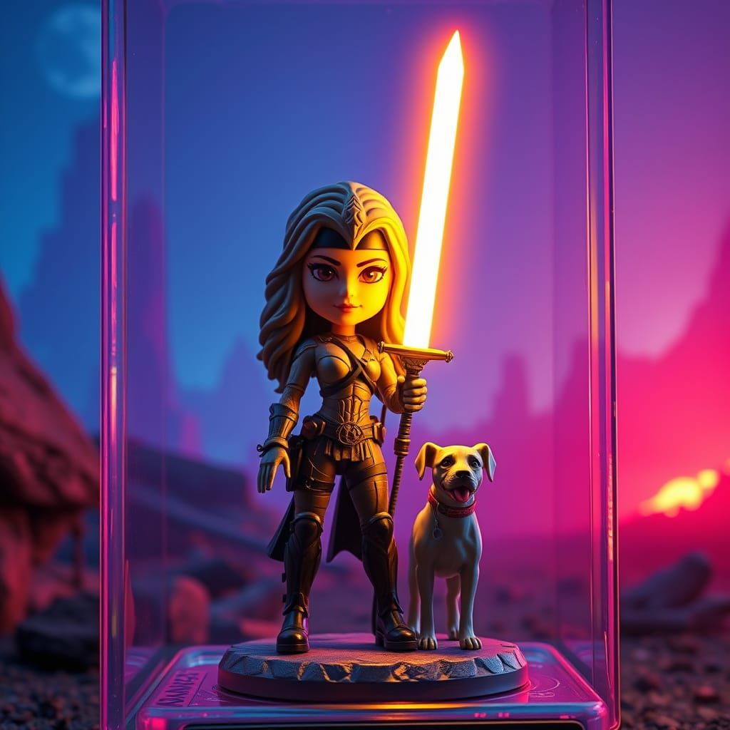 wargirl bobblehead action figure with glowing sword