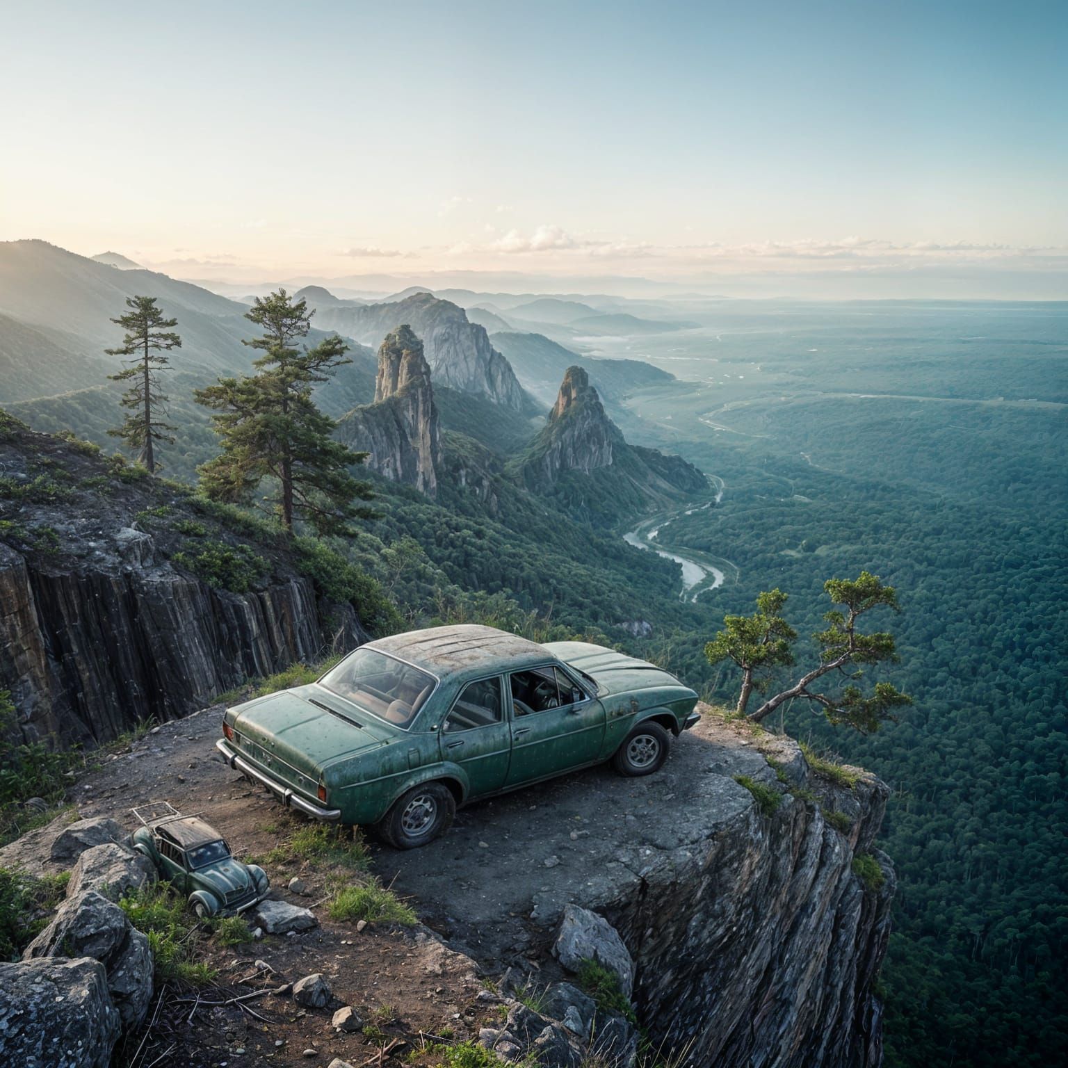 Machine and Nature: Car in Untouched Wilderness