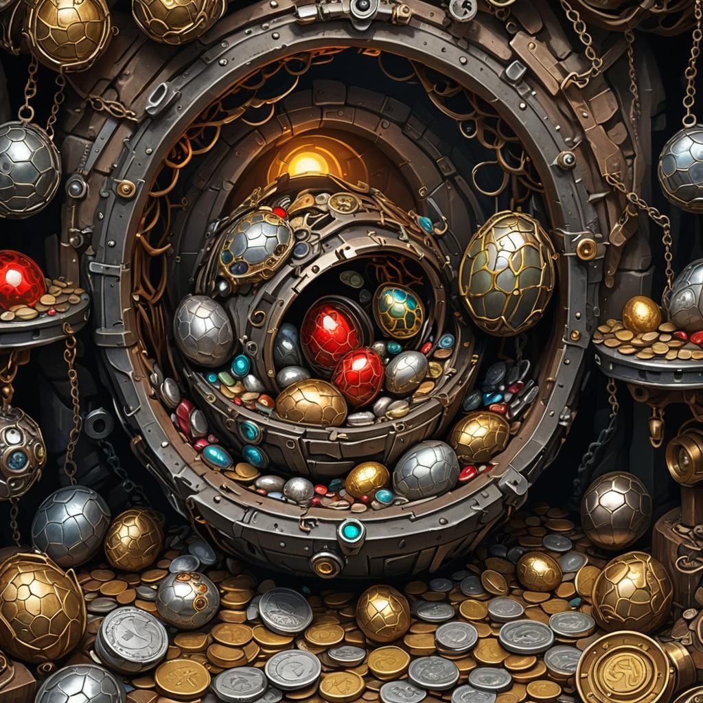 Dragon Eggs in Cavern with Steampunk Engine