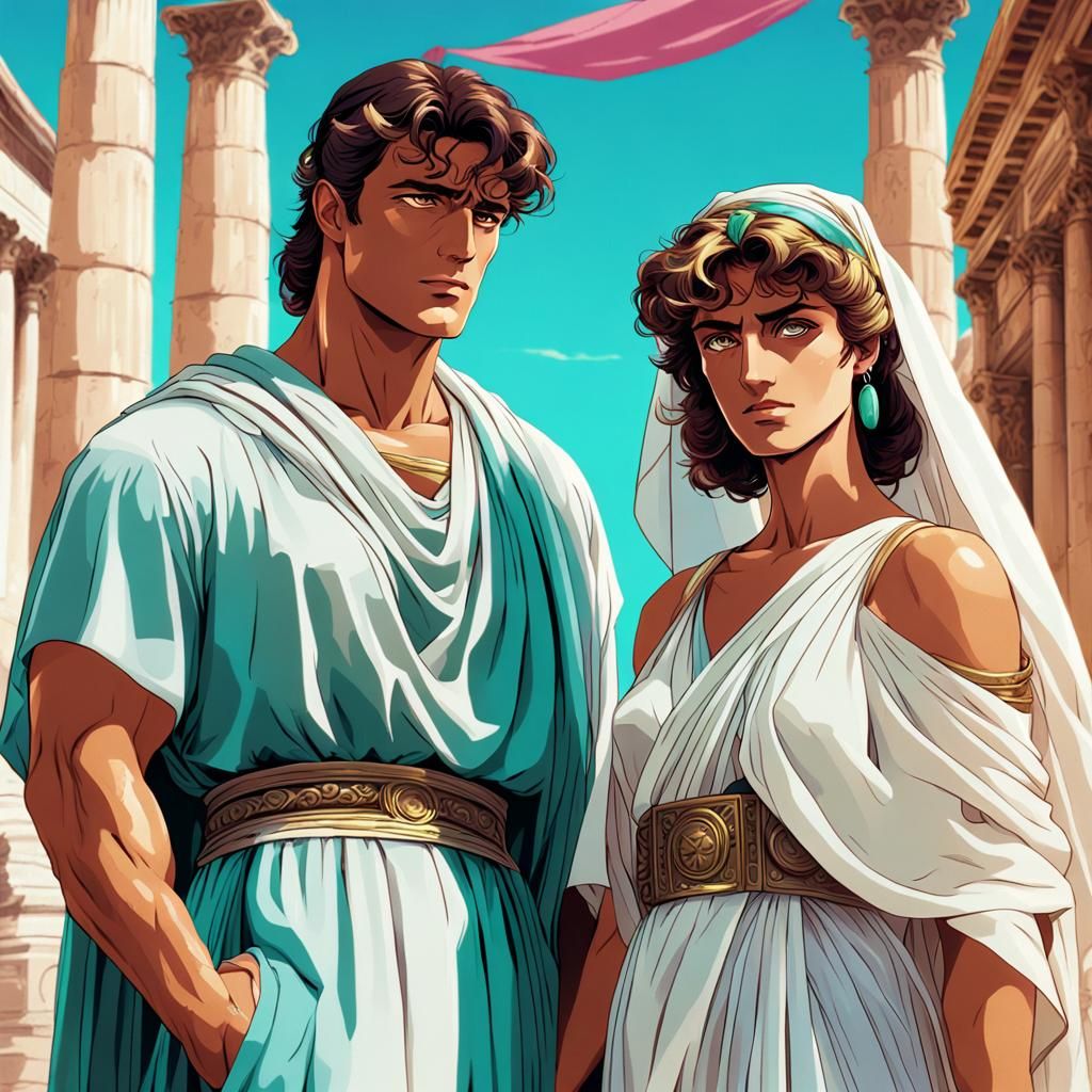 Vaporwave Anime: Roman Couple in Graffiti Art