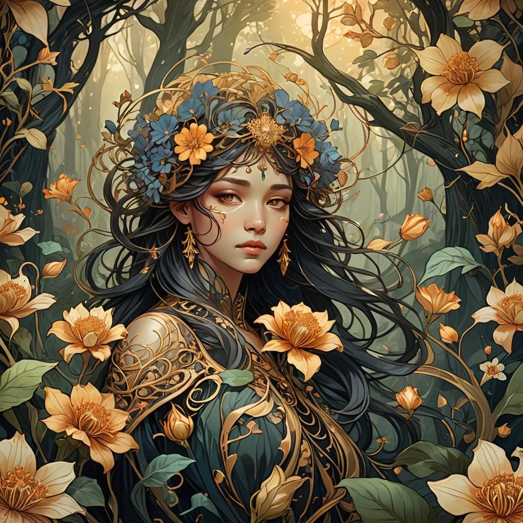Exotic Flower in Dark Fantasy Art Nouveau Style