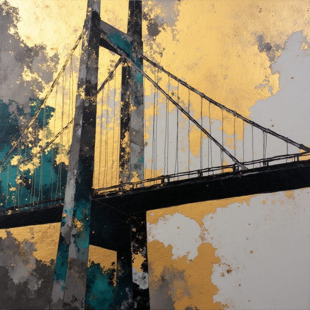 Abstract Suspension Bridge in Gold and Silver Leaf