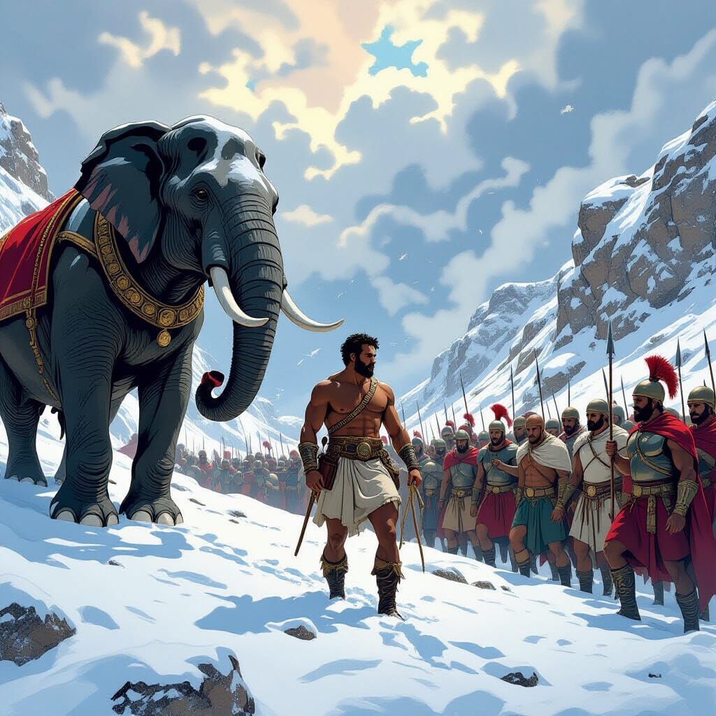 Hannibal's Army Crossing Alps in Dynamic Frank Cho Style