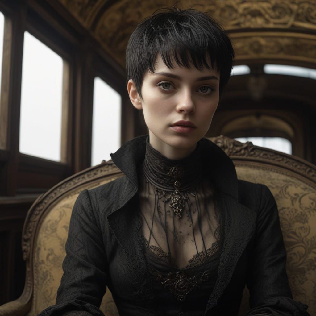 Regal Woman in Crimson Velvet Carriage