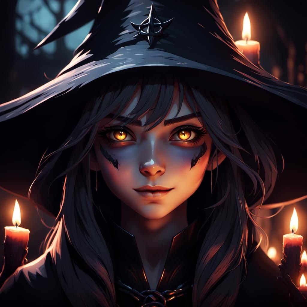 Dark Fantasy Anime Witch Portrait in 8K