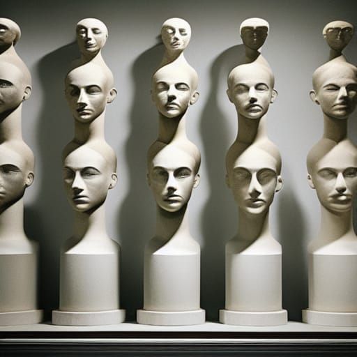 Statue Heads in a Dark Liminal Space