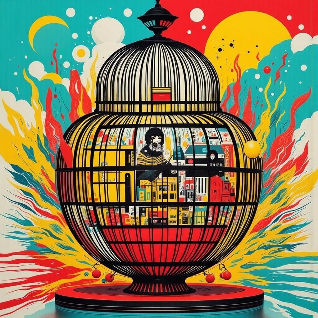 Bold Birdcage in Electric Blues and Vibrant Yellows