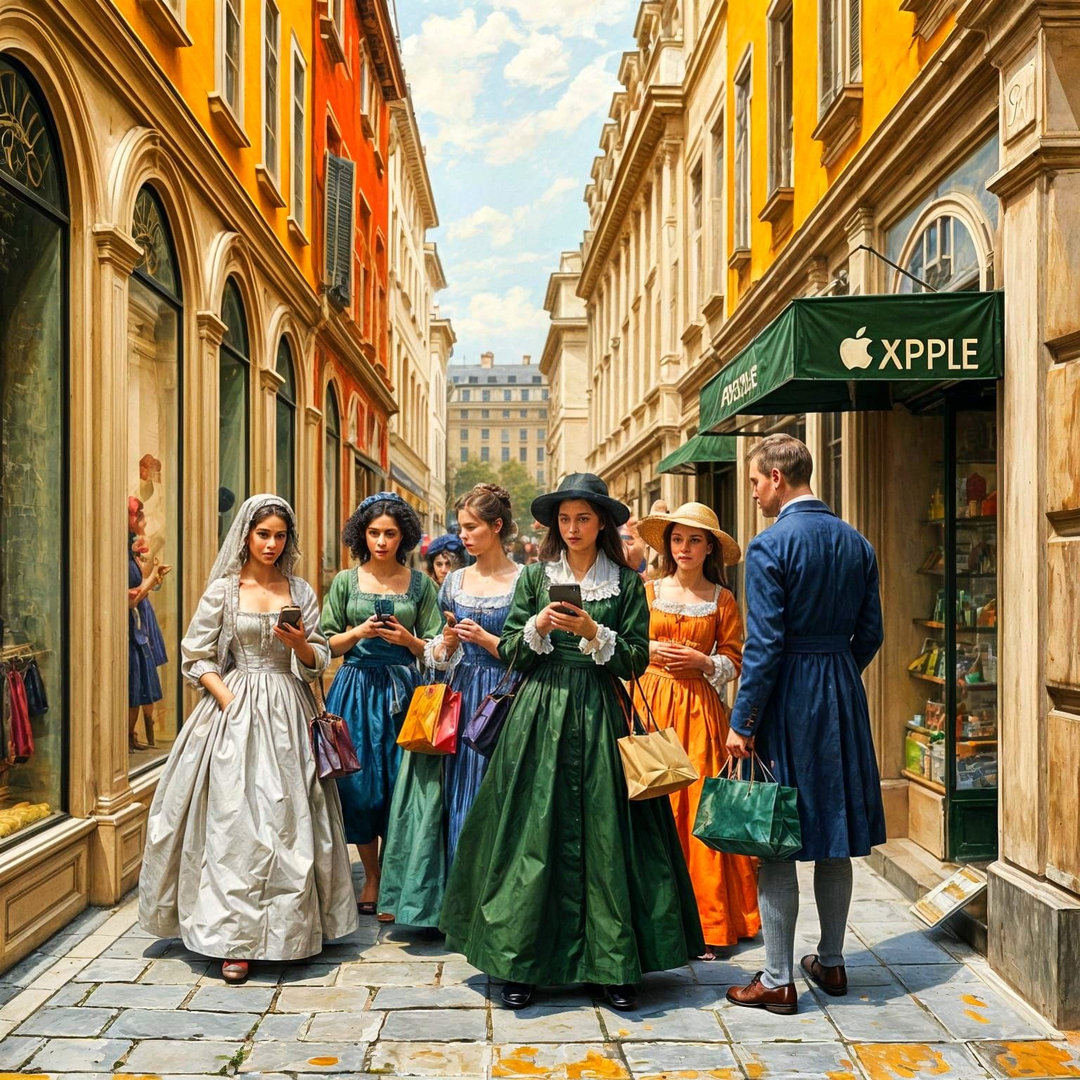 Modern Street with 18th Century People, Expressionist Painti...