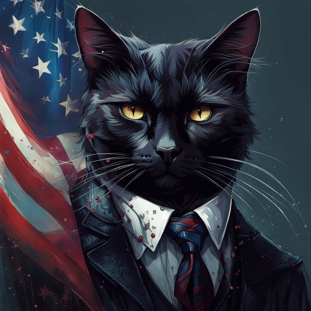 Dignified Black Cat Politician in Dark Academia Style