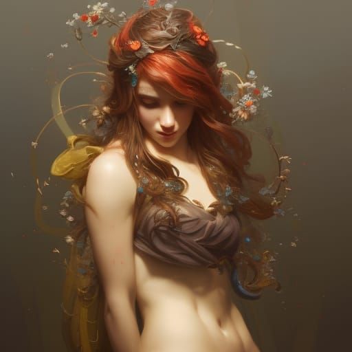 Persephone Portrait in Hyperdetailed Art Nouveau Style