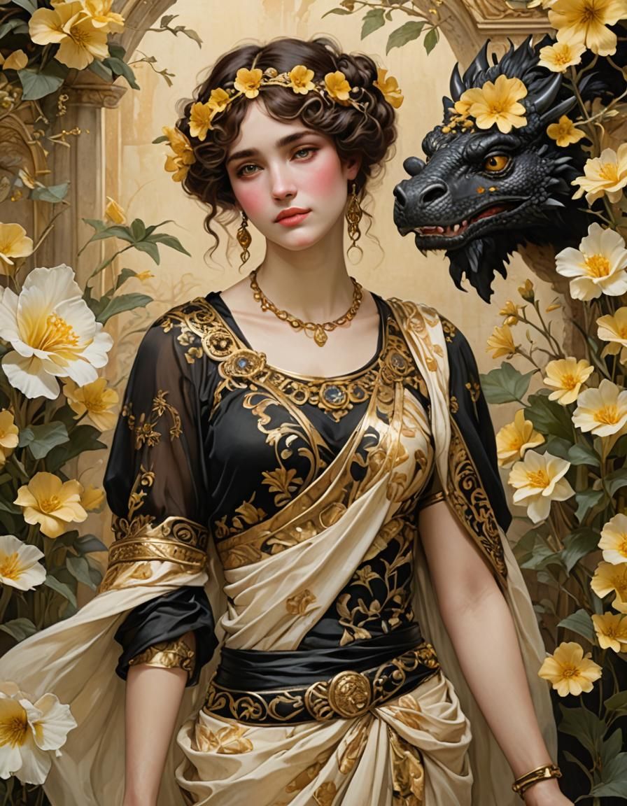 Girl with Primrose and Gold, in Alma-Tadema Style