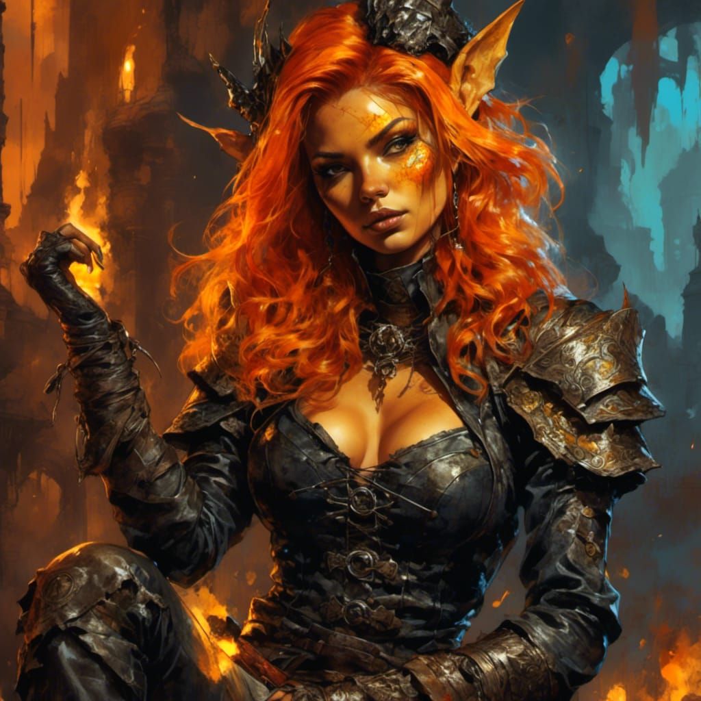 Female Hobgoblin Necromancer in Dark Fantasy Style