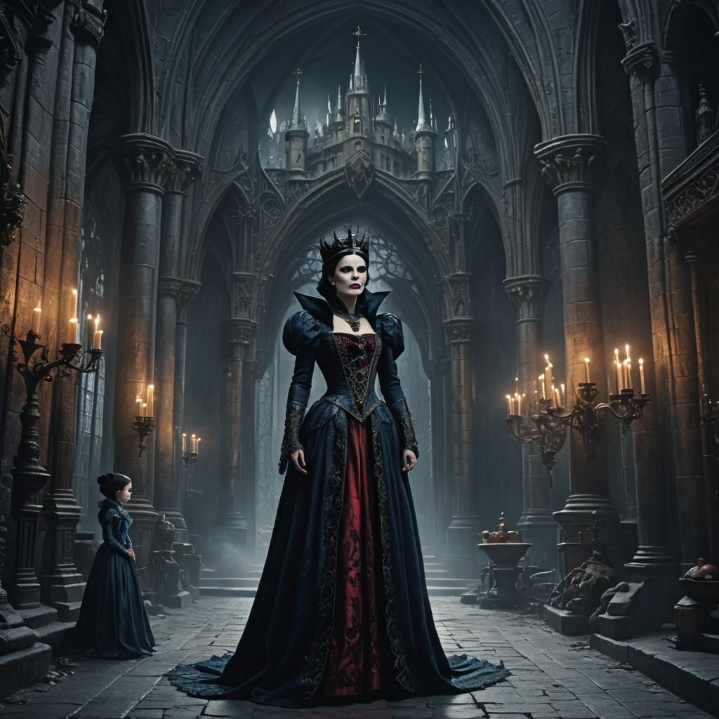 Snow White and Evil Queen in Dark Castle