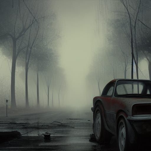 Eerie Post-Apocalyptic Road with Abandoned Cars