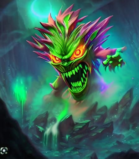 Flaming Green Ghost Monster Digital Illustration