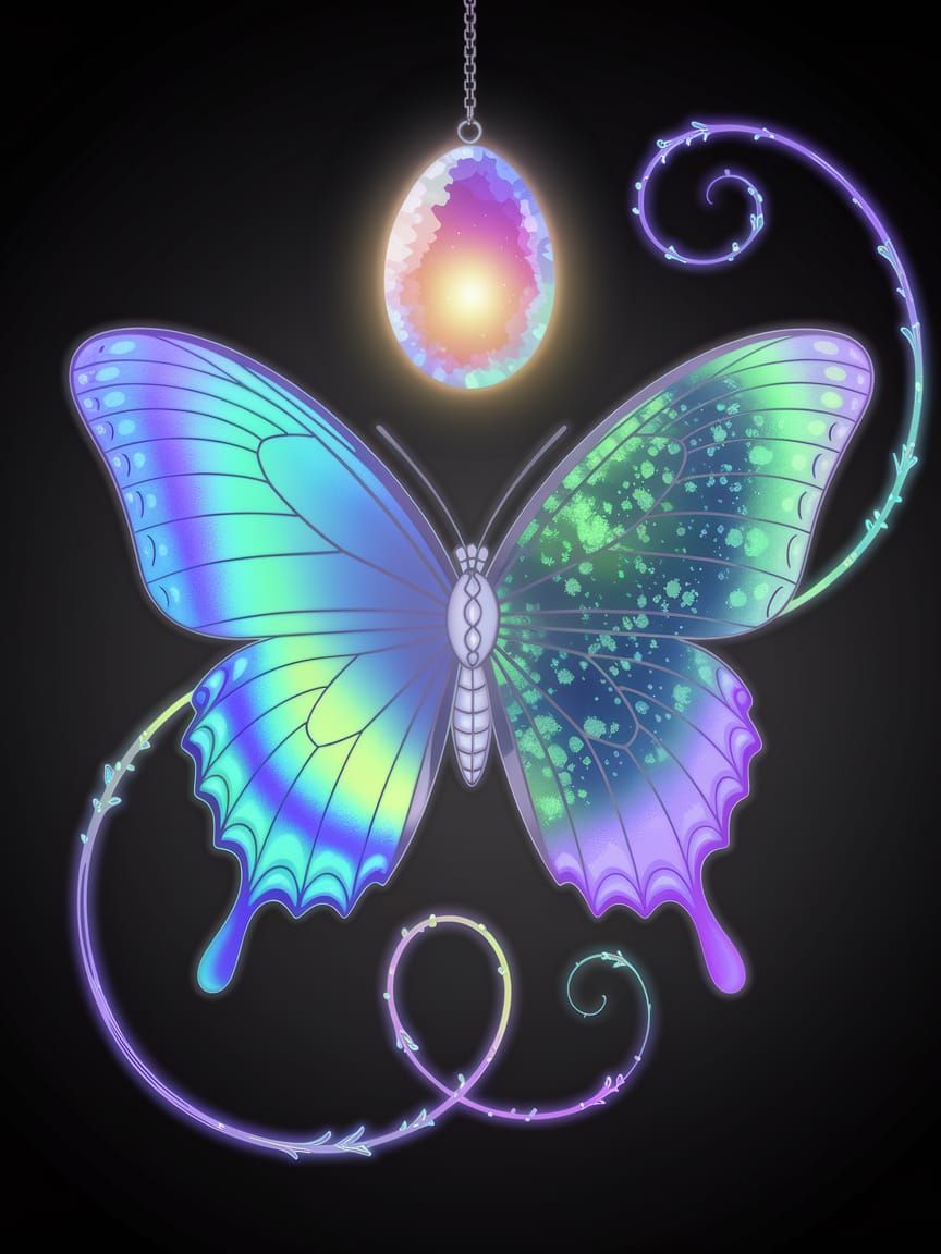 Anime-Style Iridescent Butterfly in Kintsugi-Inspired Scene