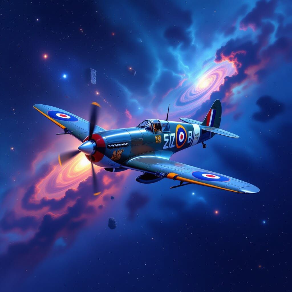 Egyptian Spitfire Soaring Through Ancient Nebula