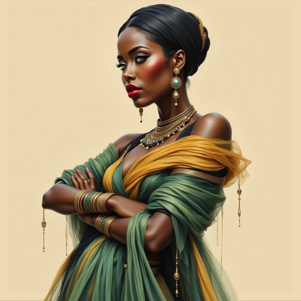 Nubian Woman in Yoshitaka Amano Style