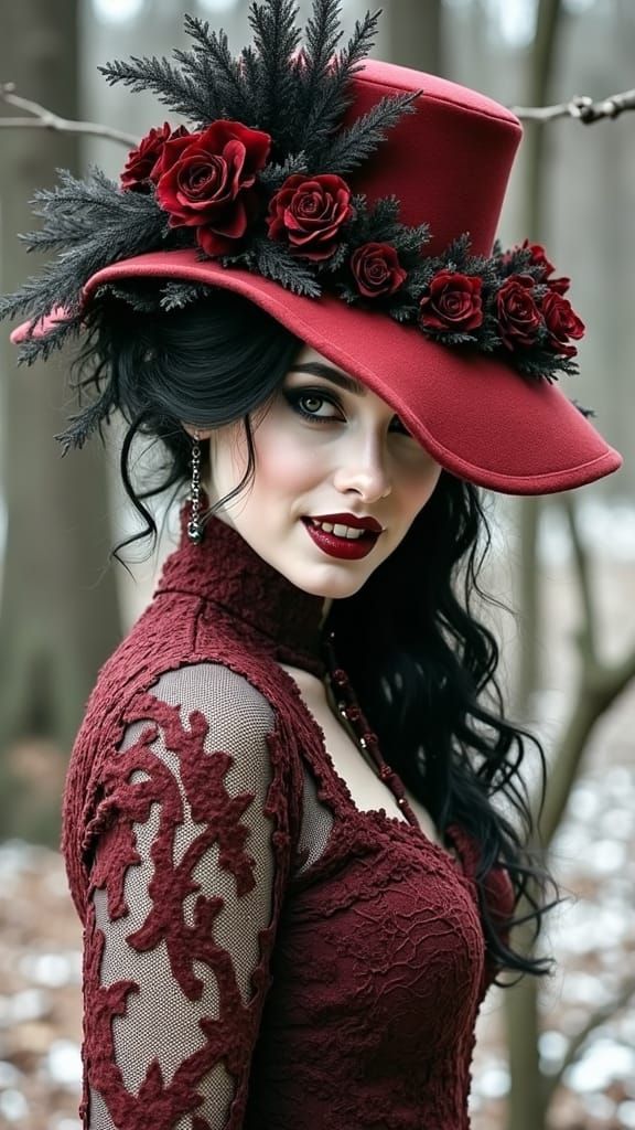 Brunette Vampire Woman in Gothic Dress