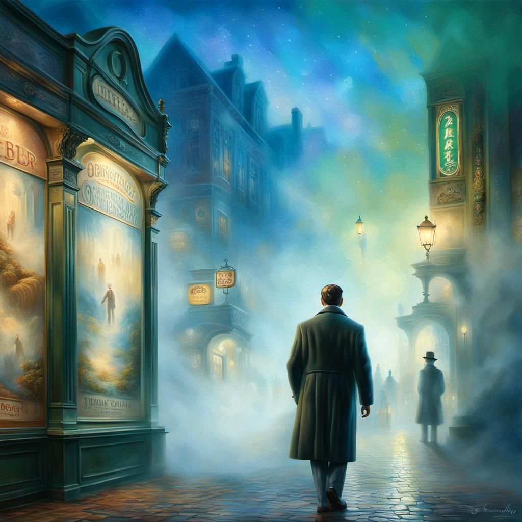 Ethereal Misty Street Scene as Oil Painting