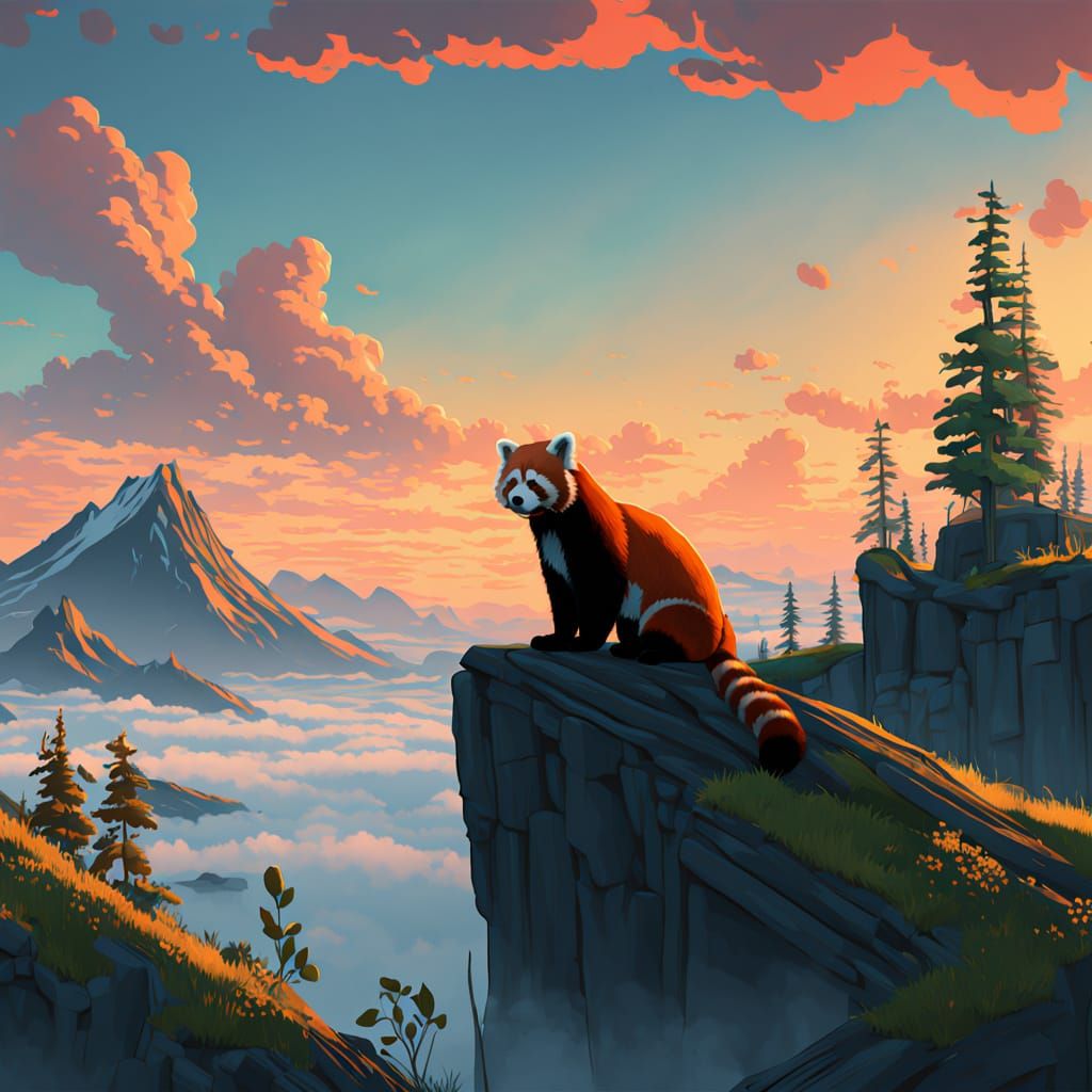 Majestic Red Panda Guardians Ancient Secrets in Sunset Anime