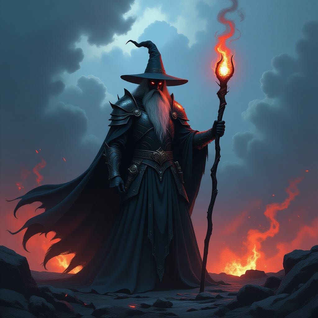 Sauron Gandalf Hybrid on Volcanic Landscape