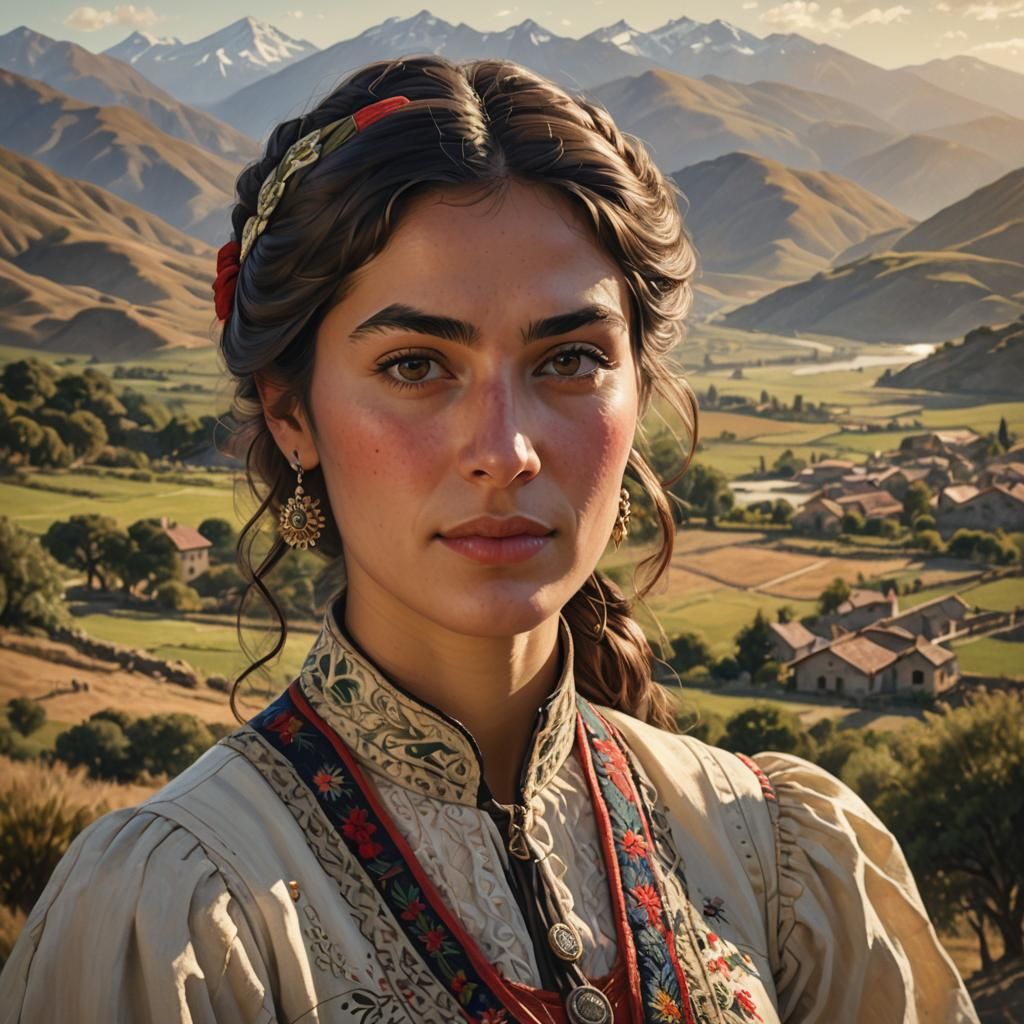 Chilean Woman in Traditional Dress, Photorealistic Portrait