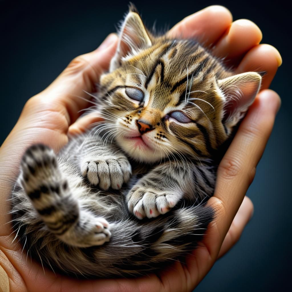Tabby Kitten Sleeps: Hyper-realistic Macro Photography