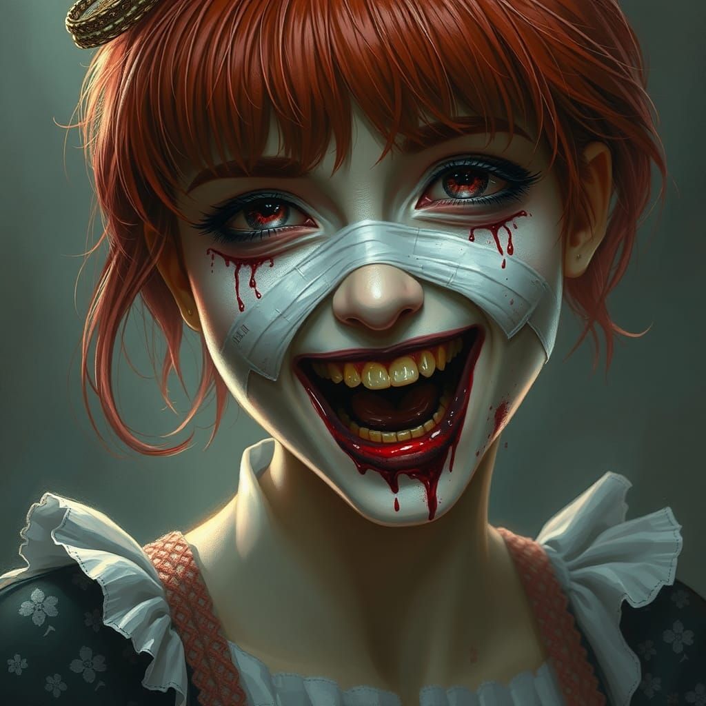 Bloody Nurse with Red Hair in Ethereal Fantasy Style