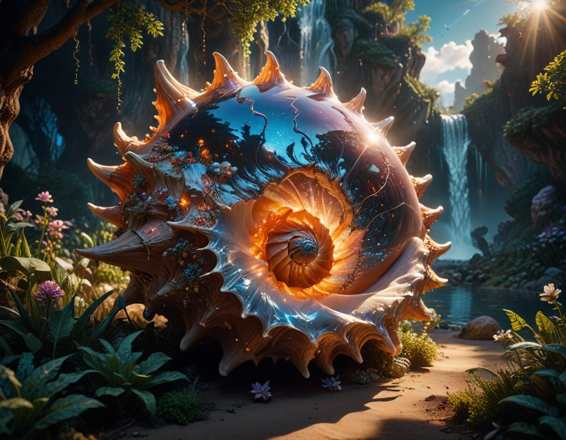 Celestial Conch in Starry Nebula