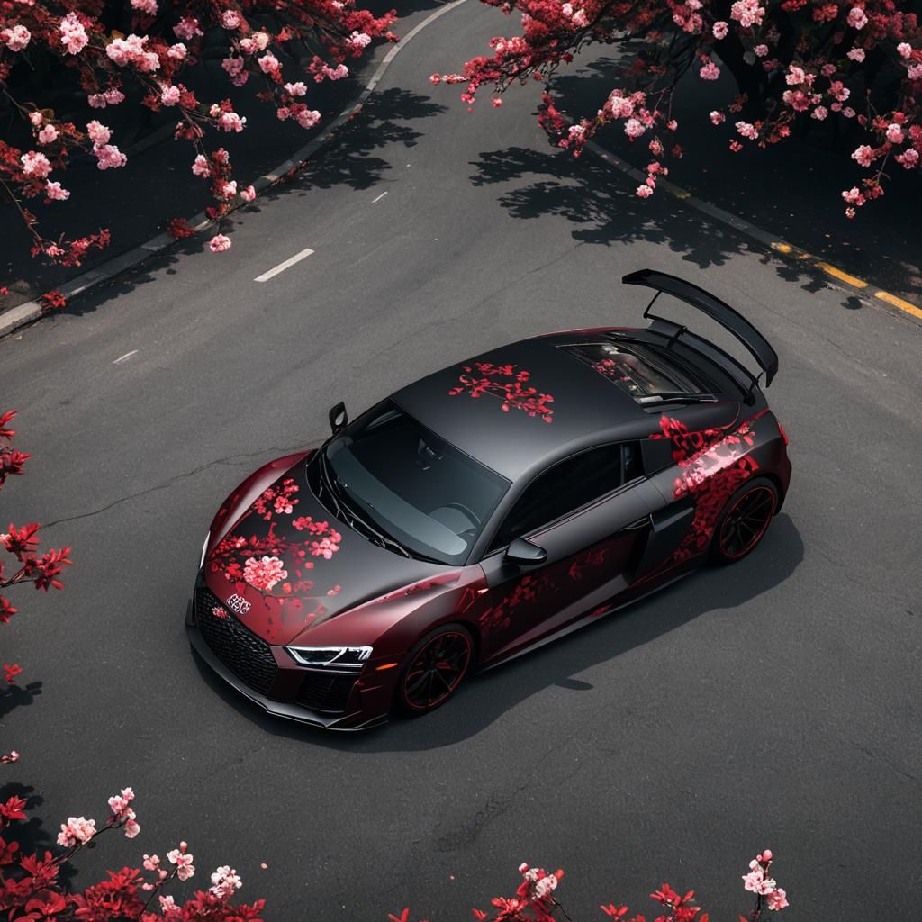 Audi R8 with Floral Design in Matte Painting Style