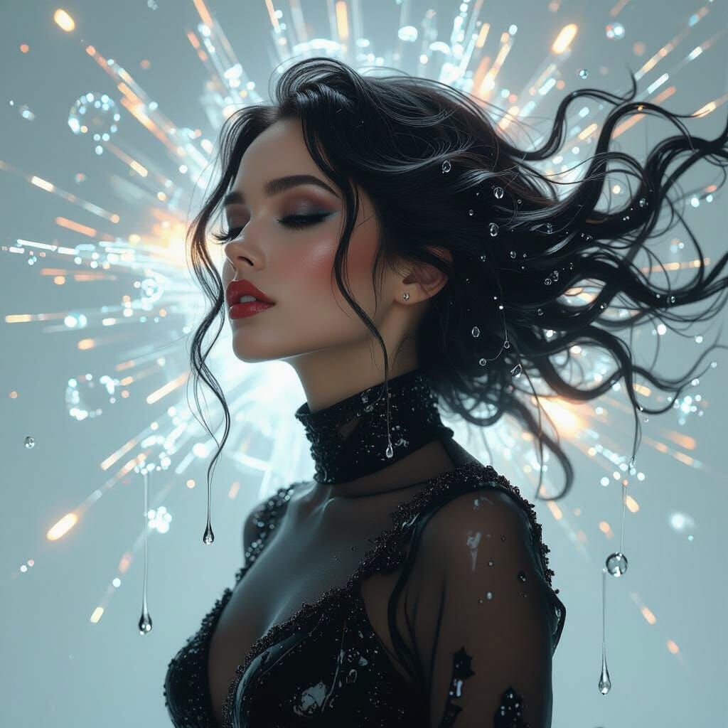 Woman with Melting Hair in Surreal Digital Art Style