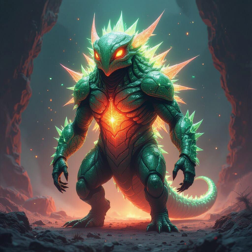 Alien Spike Lizard Creature With Cosmic Glow