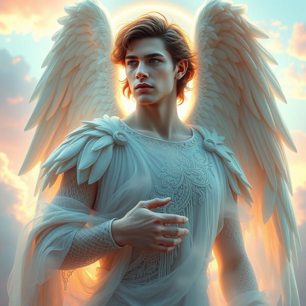Regal, Ethereal Angel in Shifting Mist Garb