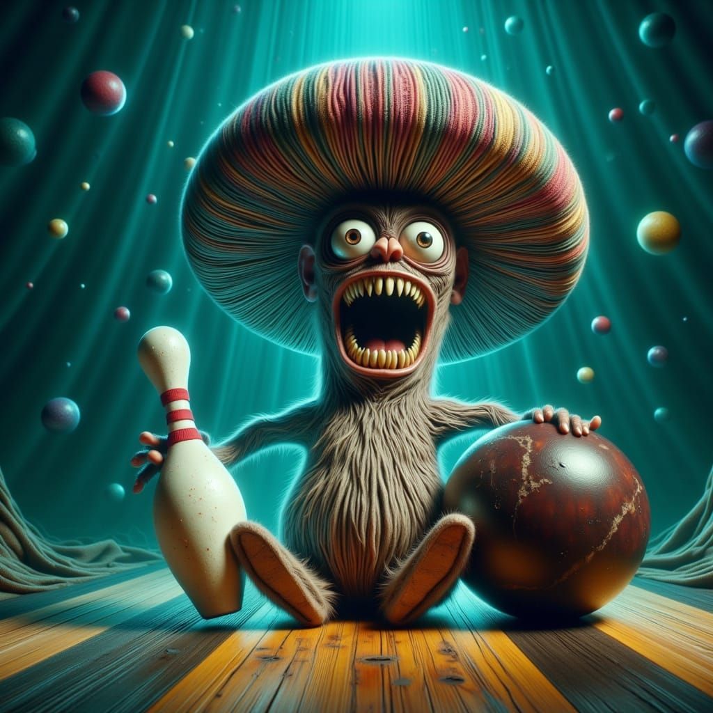 Cinematic Masterpiece of a Lunatic Mushroom Holding a Bowlin...
