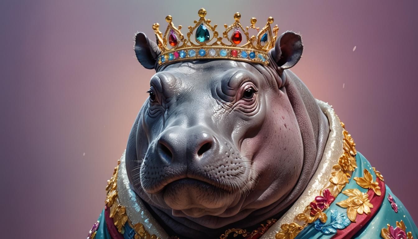 Hippo Royalty: Hyperrealistic Art with Tiara and Robe