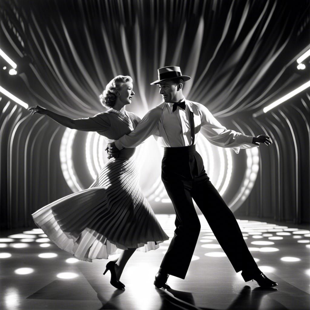 Fred Astaire and Ginger Rogers Dance Scene in Black and Whit...