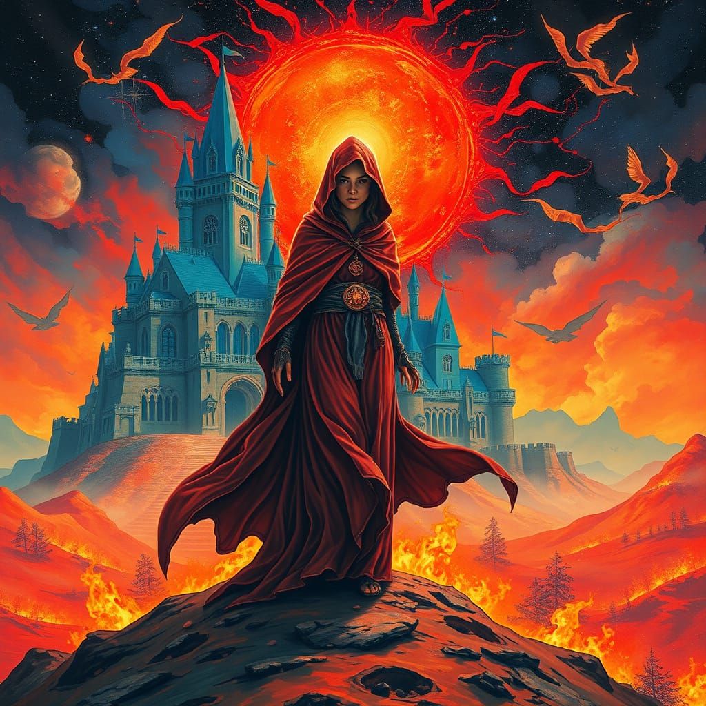 Enchantress on Burning Earth with Cosmic Aura