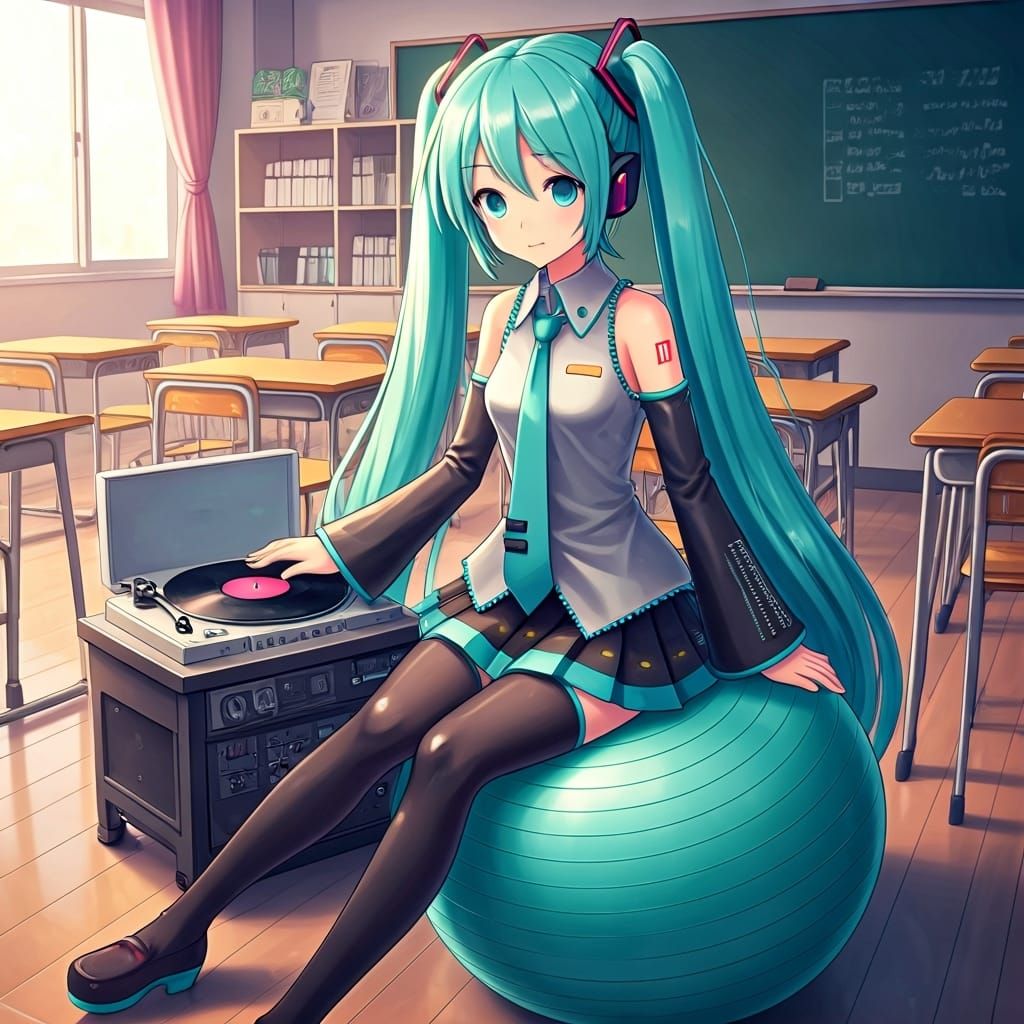 Hatsune Miku DJing in Anime Style