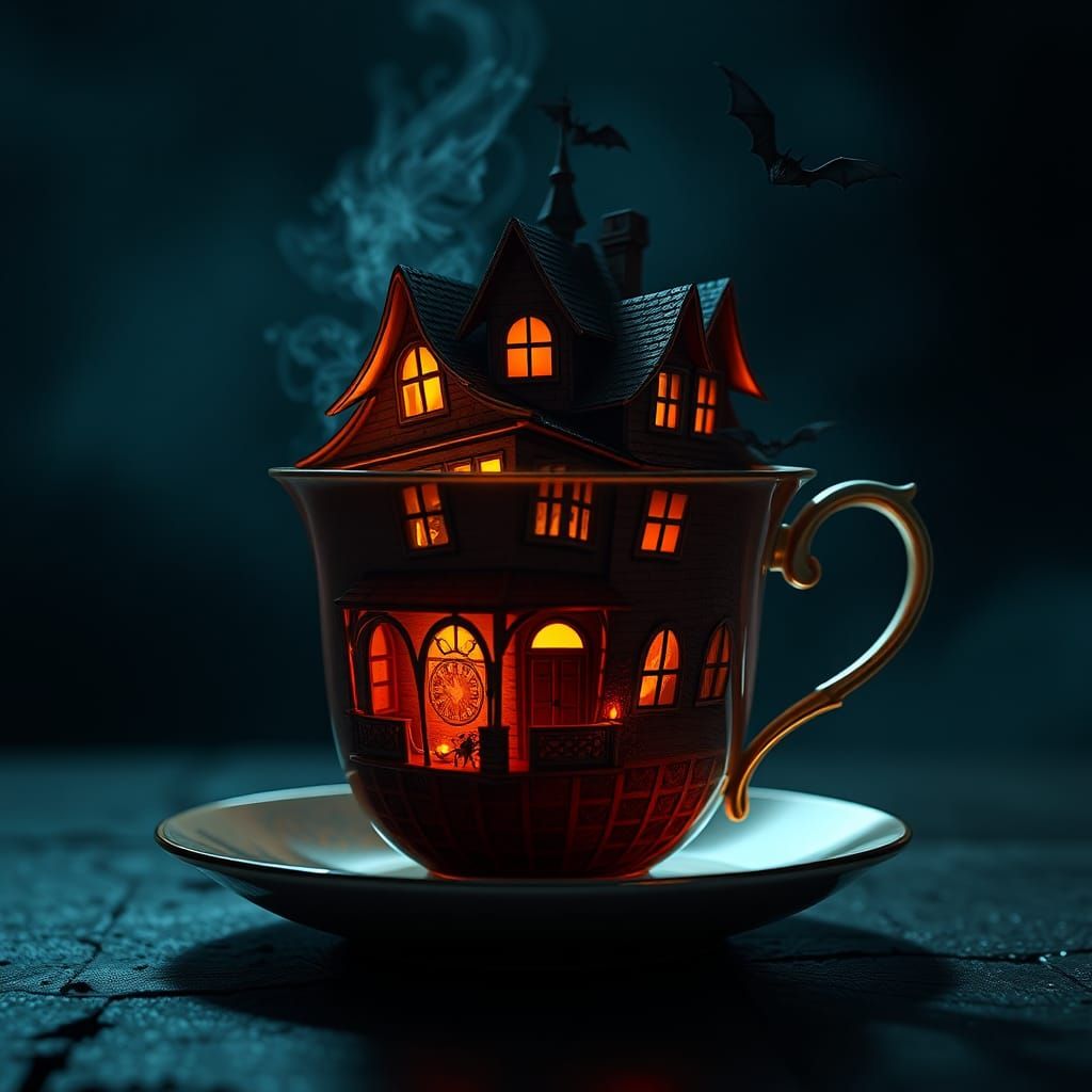 Haunted Teacup: Spooky House Fantasy Concept Art