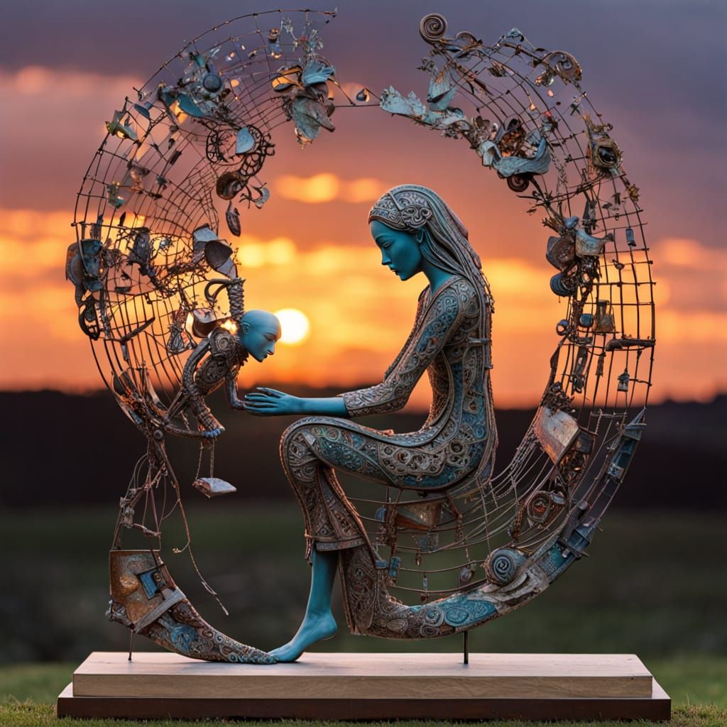 Surreal Fragmented Sculpture with Central Figure and Whimsic...