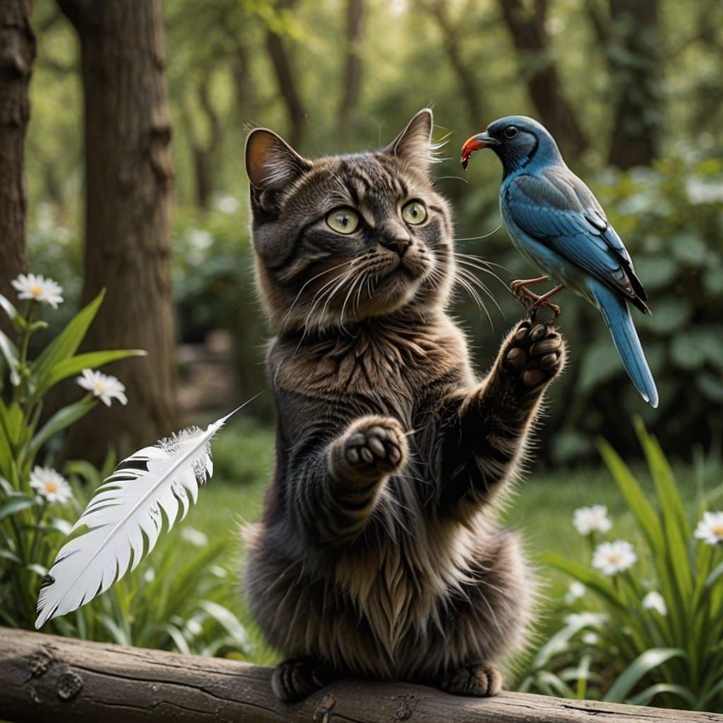 A Cat's Gift: Feather Exchange with Bird