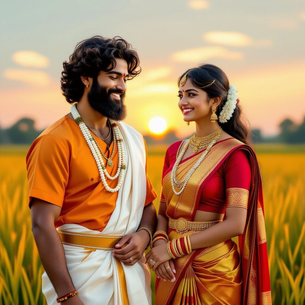 Serene South Indian Couple in Ravivarma Style