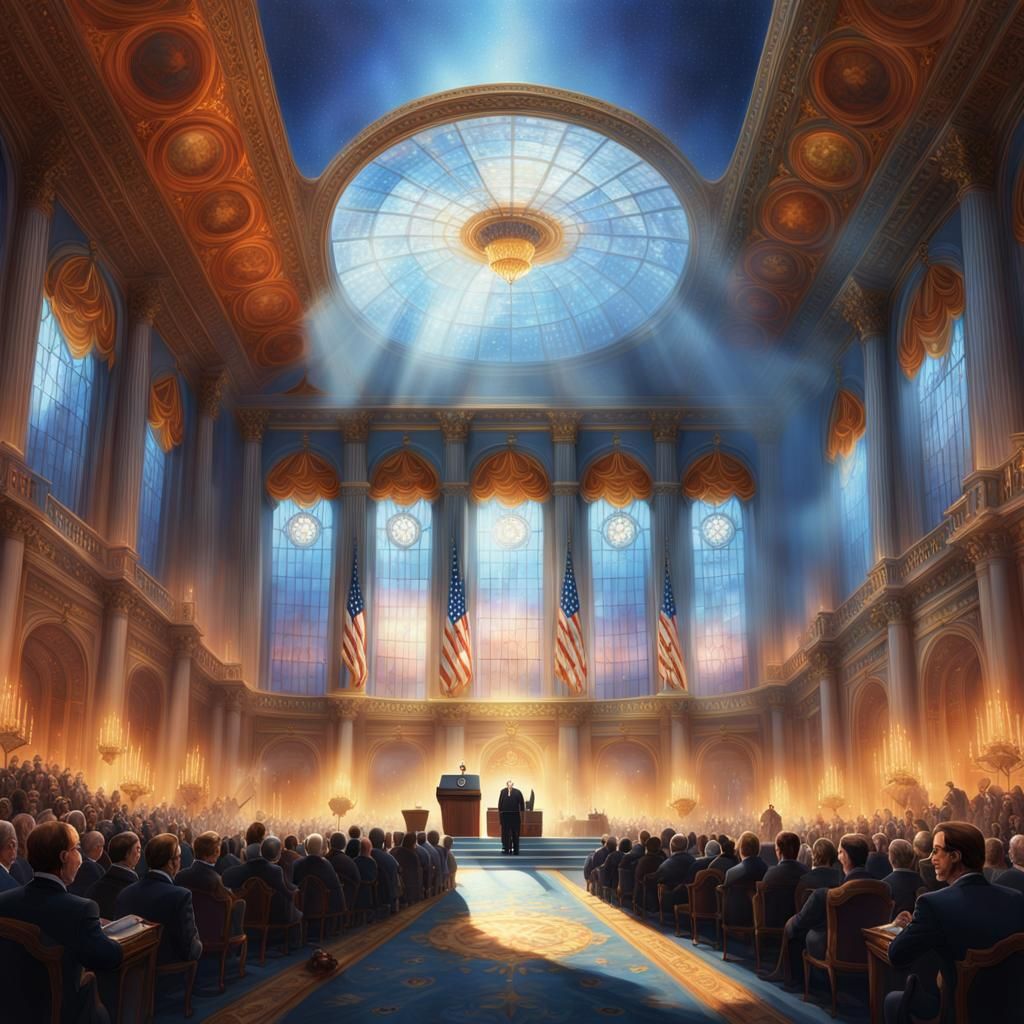 President's Speech in Ornate Hall: Fantasy Concept Art