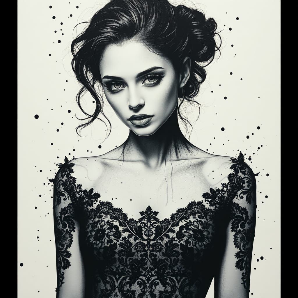 Ink Splatter Art: Woman in Lace