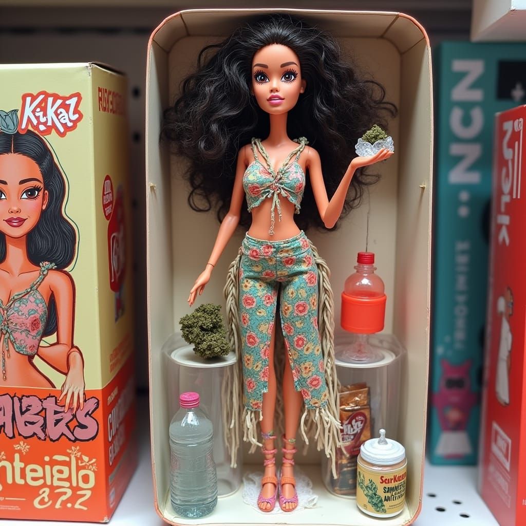 Laid-Back Barbie Doll with Bohemian Vibe and Weed Accessorie...
