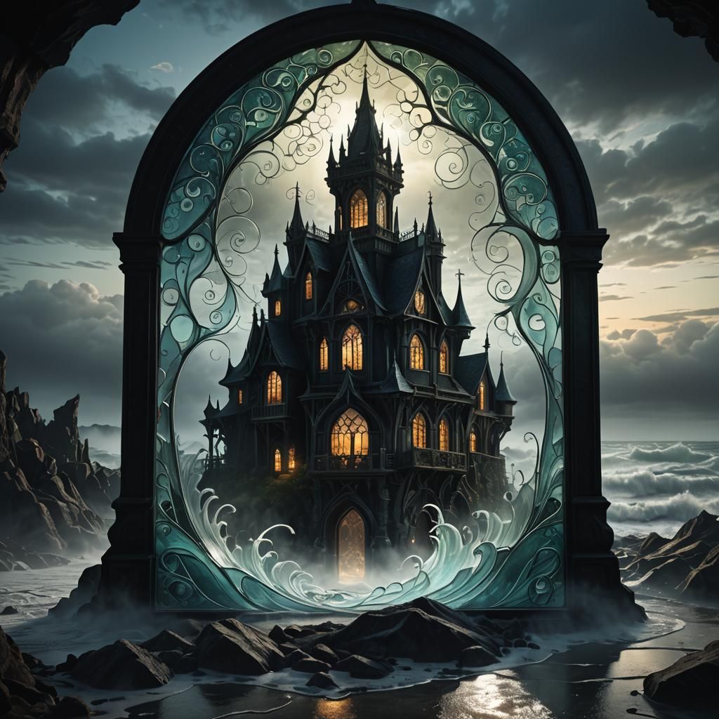 Mystical Glass Structure in Dark Fantasy 3D Render