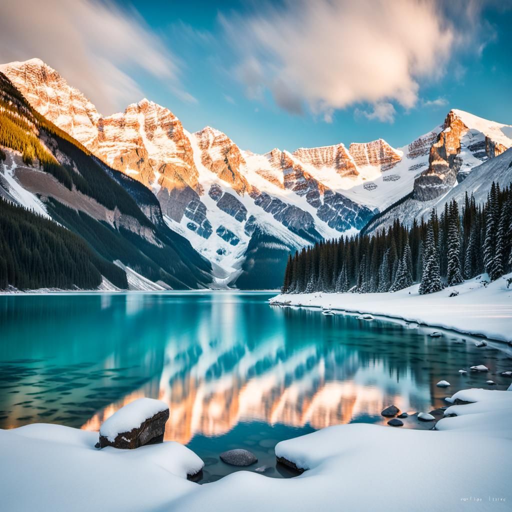 Lake Louise: Snow-Capped Mountains in Golden Light